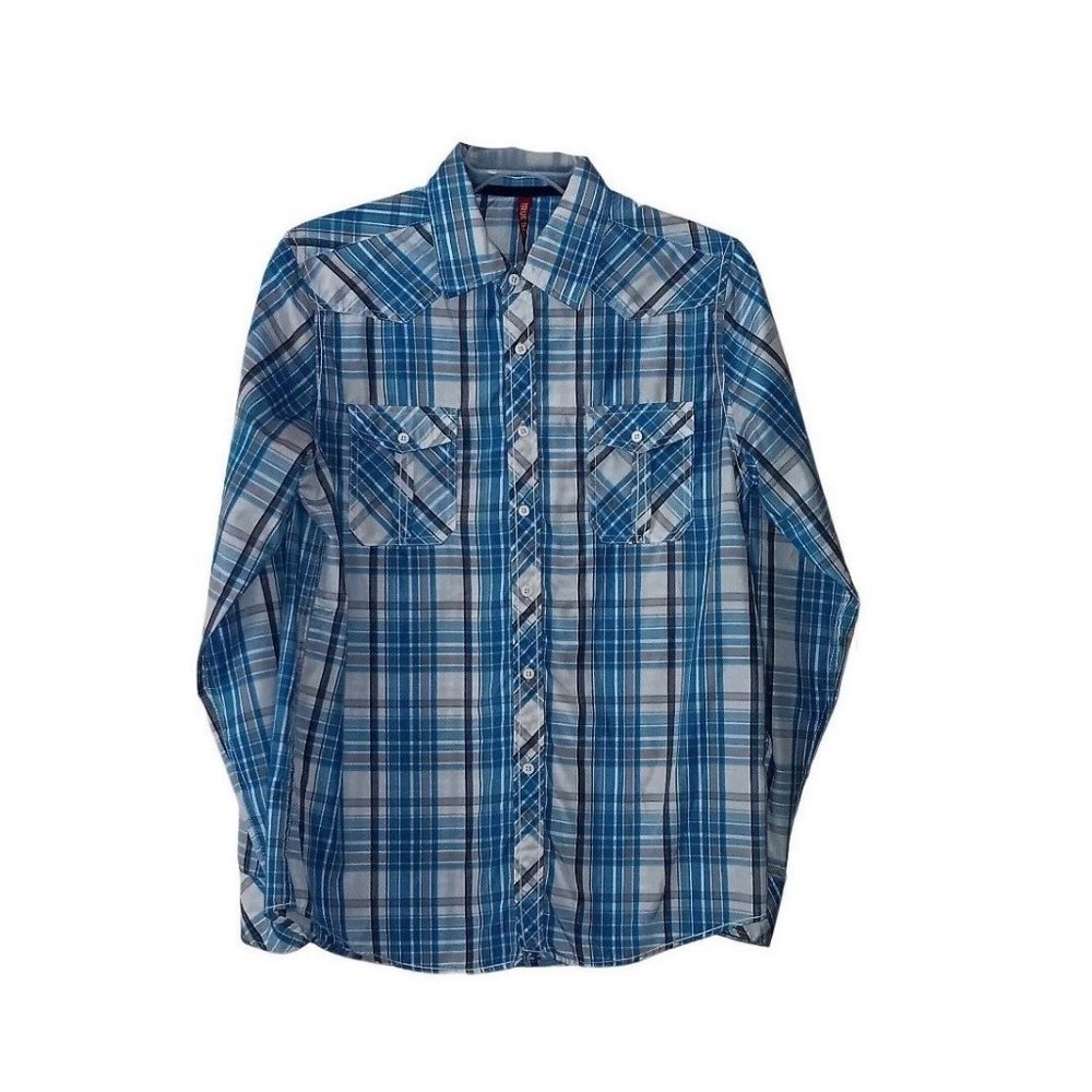 Men True Rock Blue & White Plaid Shirt- Size L